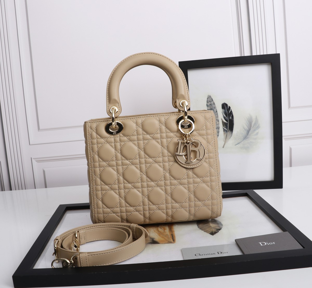 Medium Lady Dior Bag Powder Beige Cannage Lambskin